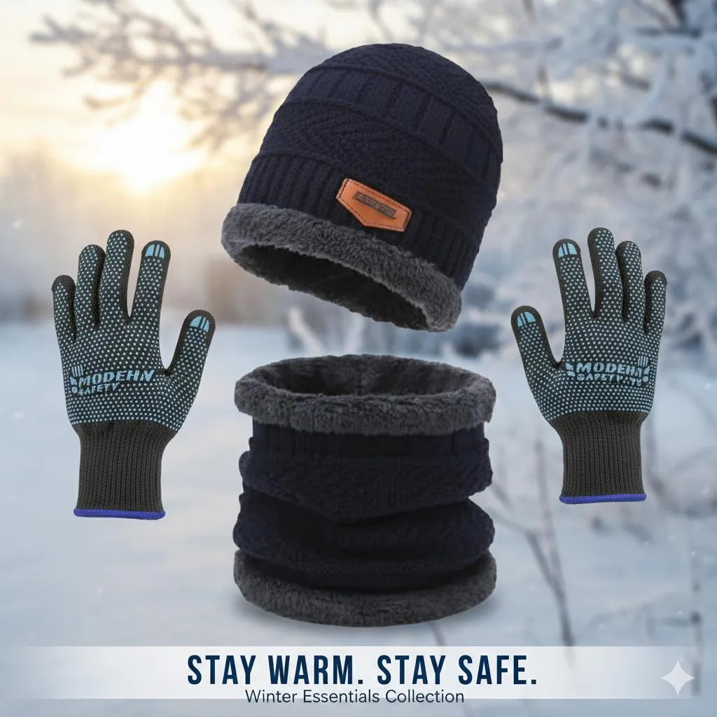 Winter Knitted Cap, Neck &Gloves